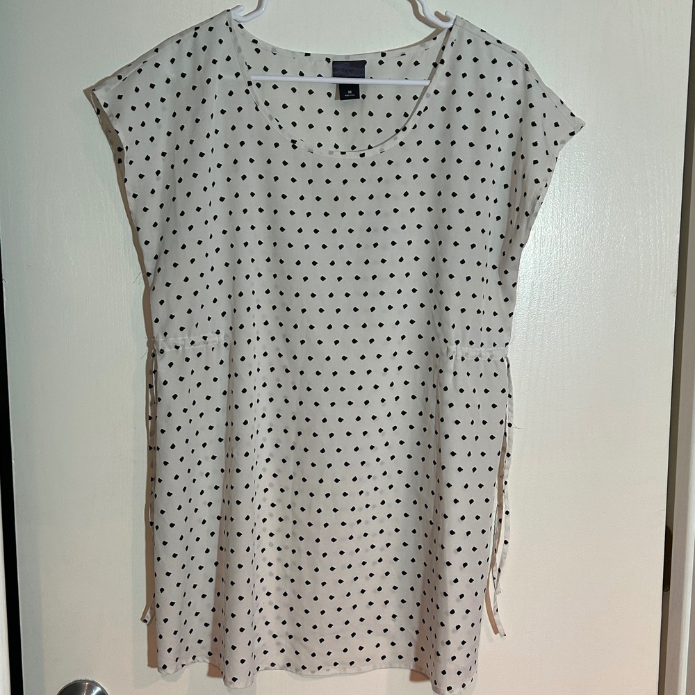 Oh Baby by Motherhood Maternity‎ Blouse White Black Polka Dot Side Tie Medium